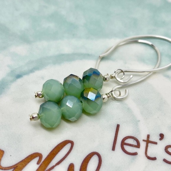 Artisan Mint Glass Faceted Sterling Silver Dangle Earrings - Picture 7 of 10
